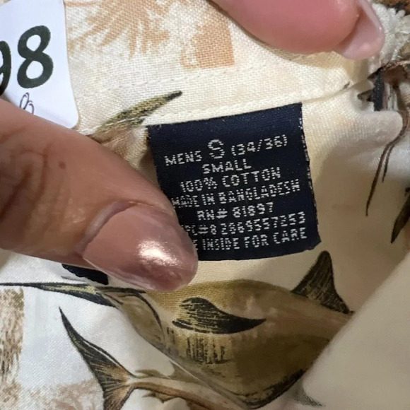 Puritan Mens Brown Marlin Fish Hawaiian Button Down Shirt Small Short Sleeve - Picture 8 of 9